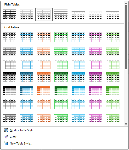Styles Gallery expanded in Word